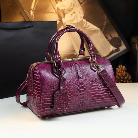 Genuine Leather Crocodile Pattern Handbag