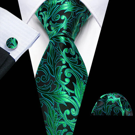 Solid Paisley Green Teal Blue Striped Silk Men Tie