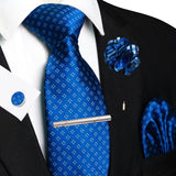 Blue 8cm Silk Tie Pin Pocket Square Cufflinks Tie
