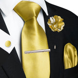 Gold 8cm Silk Tie Pin Pocket Square Cufflinks Tie