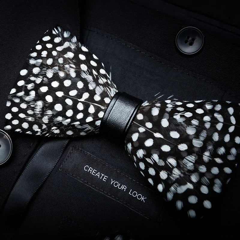 White Black Fashion Handmade Feather Bowtie Suit Accessories