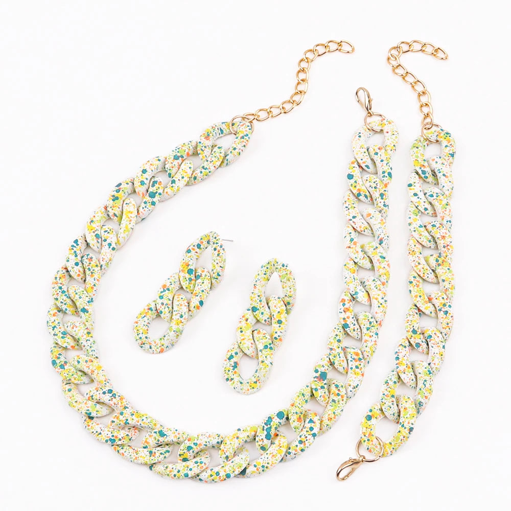 Colorful Speckled Chain Necklace Set