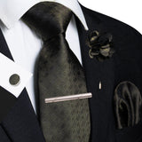 Black 8cm Silk Tie Pin Pocket Square Cufflinks Tie