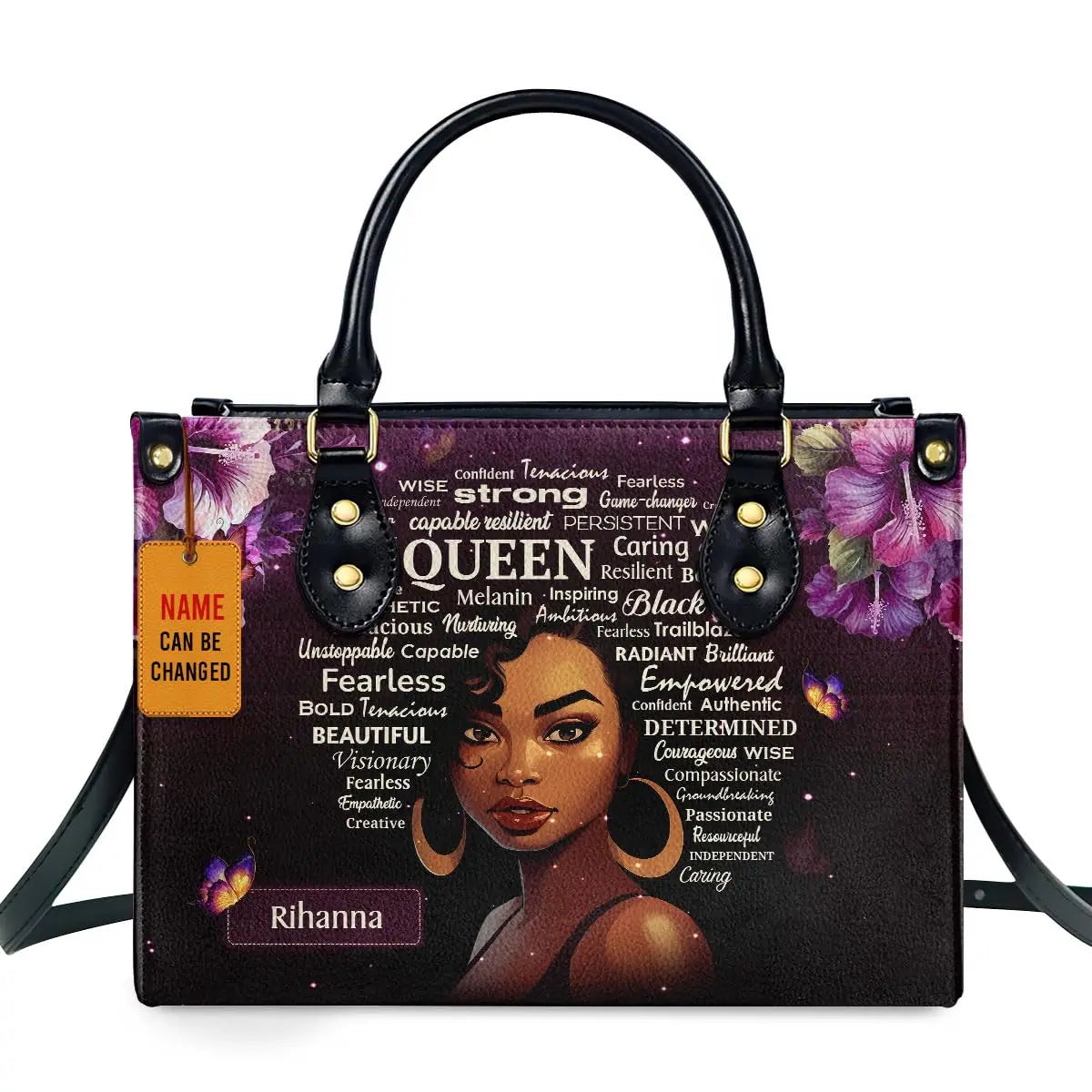 African Girl Print Leather Handbag