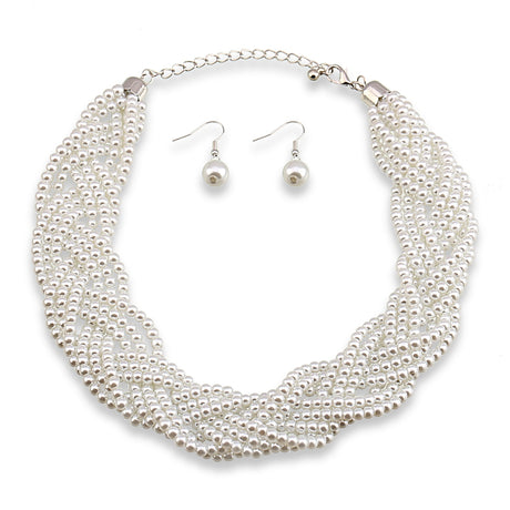 Pearl Beaded Strands Choker Necklace Set