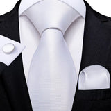 White Sliver Hanky Cufflinks Set Neck ties