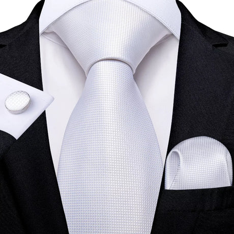 White Sliver Hanky Cufflinks Set Neckties
