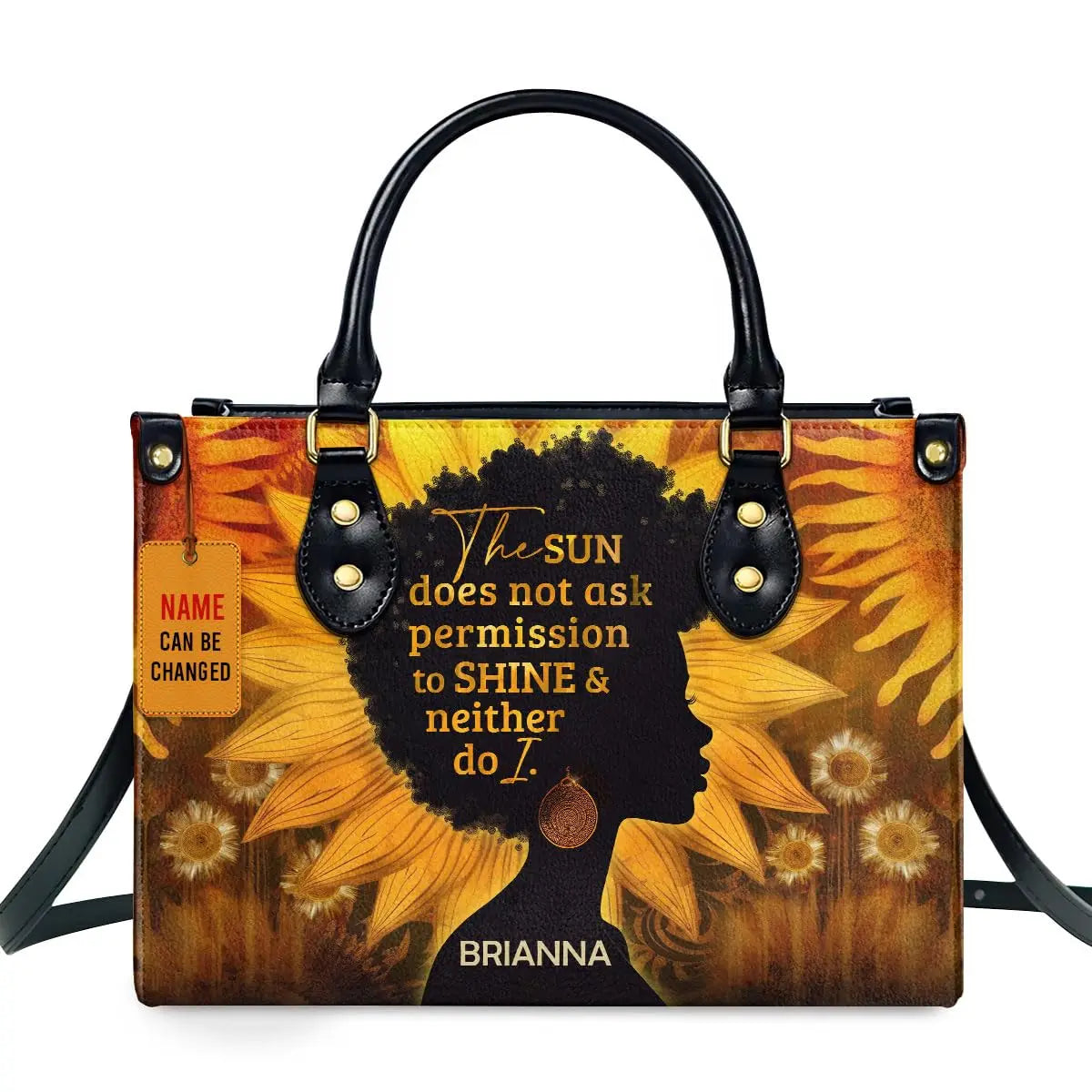 African Girl Print Leather Handbag