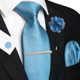 Blue 8cm Silk Tie Pin Pocket Square Cufflinks Tie