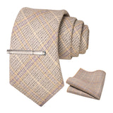 Brown Cashmere Wool 8cm Men Striped Plaid Necktie