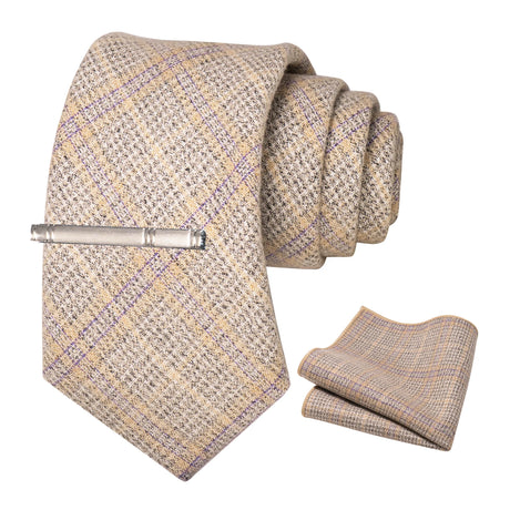 Brown Cashmere Wool 8cm Men Striped Plaid Necktie