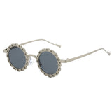 Punk Cute Party Luxury Metal Flower Round Sunglasses