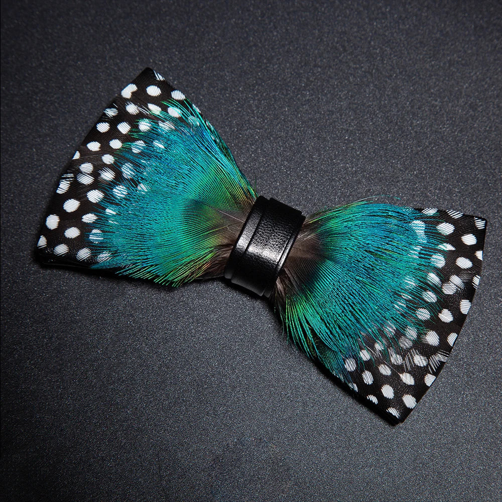 Green Fashion Handmade Feather Bowtie Suit Accessories