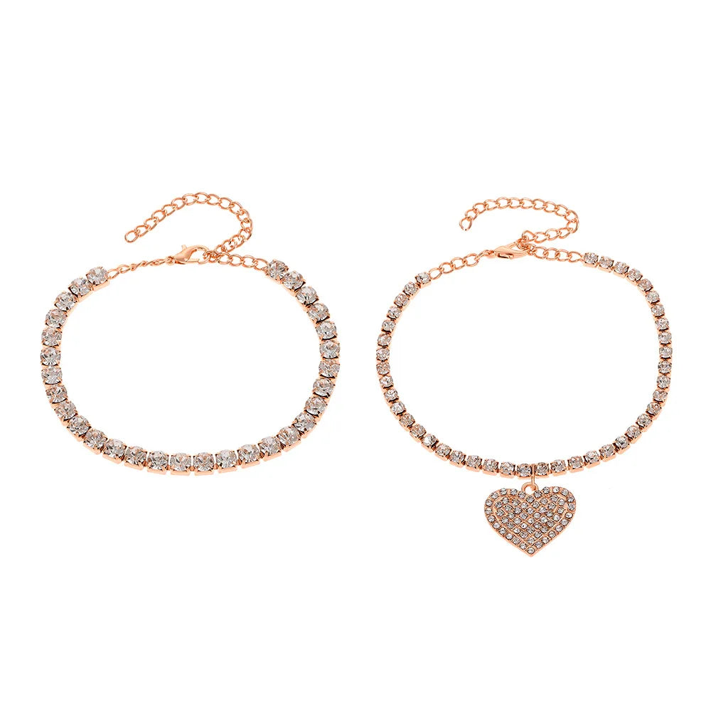 Shining Crystal Heart Anklet