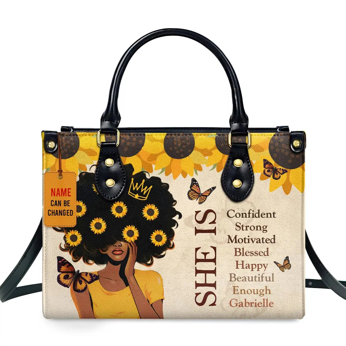 African Girl Print Leather Handbag