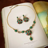 Rhinestone Pearl Rectangular Earrings Necklace Set