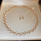 Rhinestone Pearl Rectangular Earrings Necklace Set