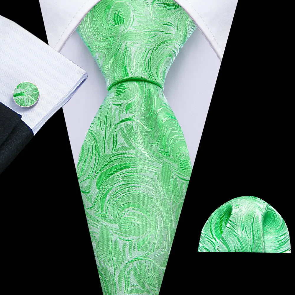 Solid Paisley Green Teal Blue Striped Silk Men Tie