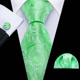 Solid Paisley Green Teal Blue Striped Silk Men Tie