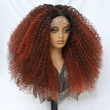 Red 24 Inch Jerry Curl Synthetic Lace Kinky Curly Wigs