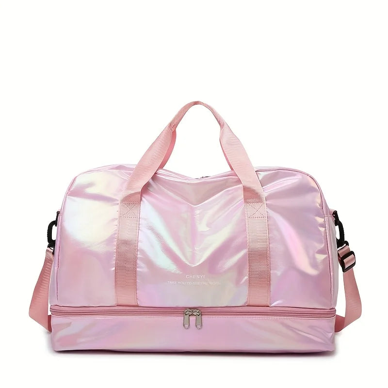 Pink Lightweight Nylon Large Holographic Duffel Bag
