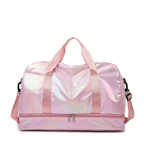 Pink Lightweight Nylon Large Holographic Duffel Bag