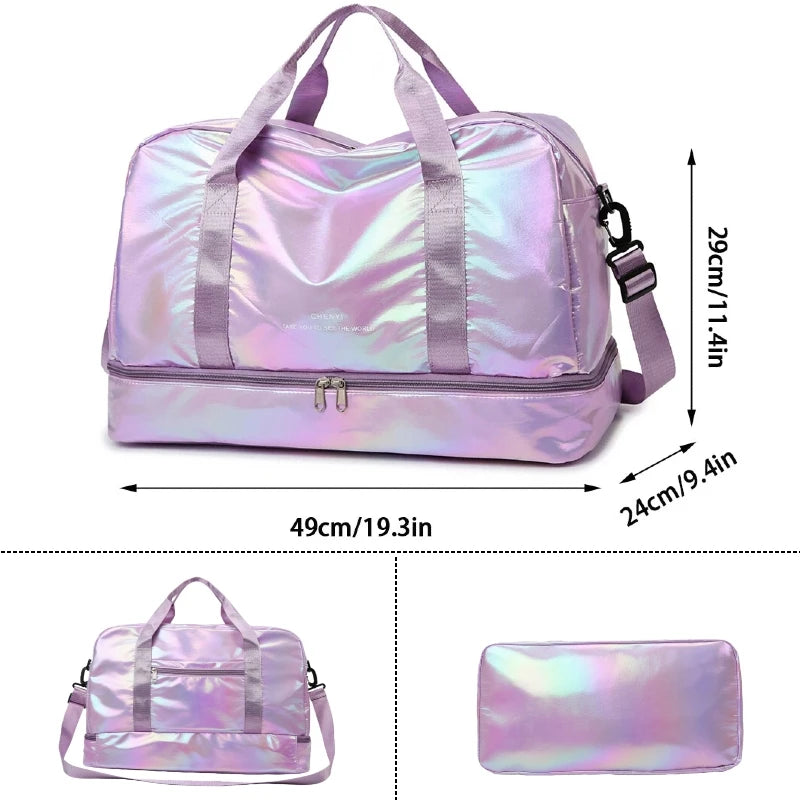Size of Lightweight Nylon Large Holographic Duffel Bag