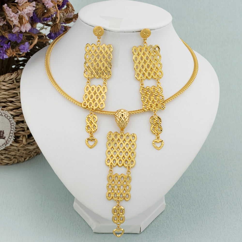 African Luxury Geometric Gold Color Necklace Set