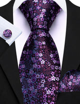 Elegant Spring Style Flower Necktie Hanky Cufflinks Men Tie Set
