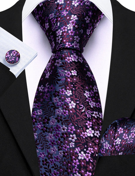 Elegant Spring Style Flower Necktie Hanky Cufflinks Men Tie Set