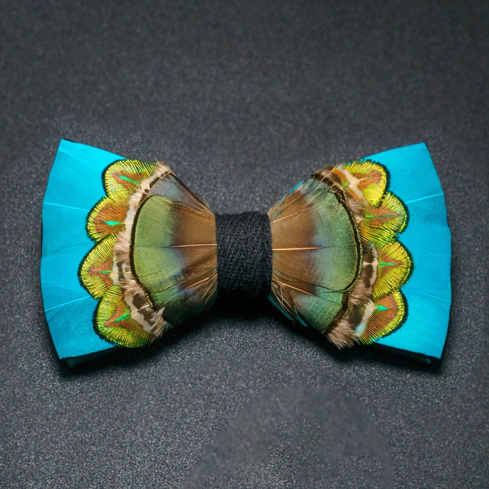 Blue Green Fashion Handmade Feather Bowtie Suit Accessories