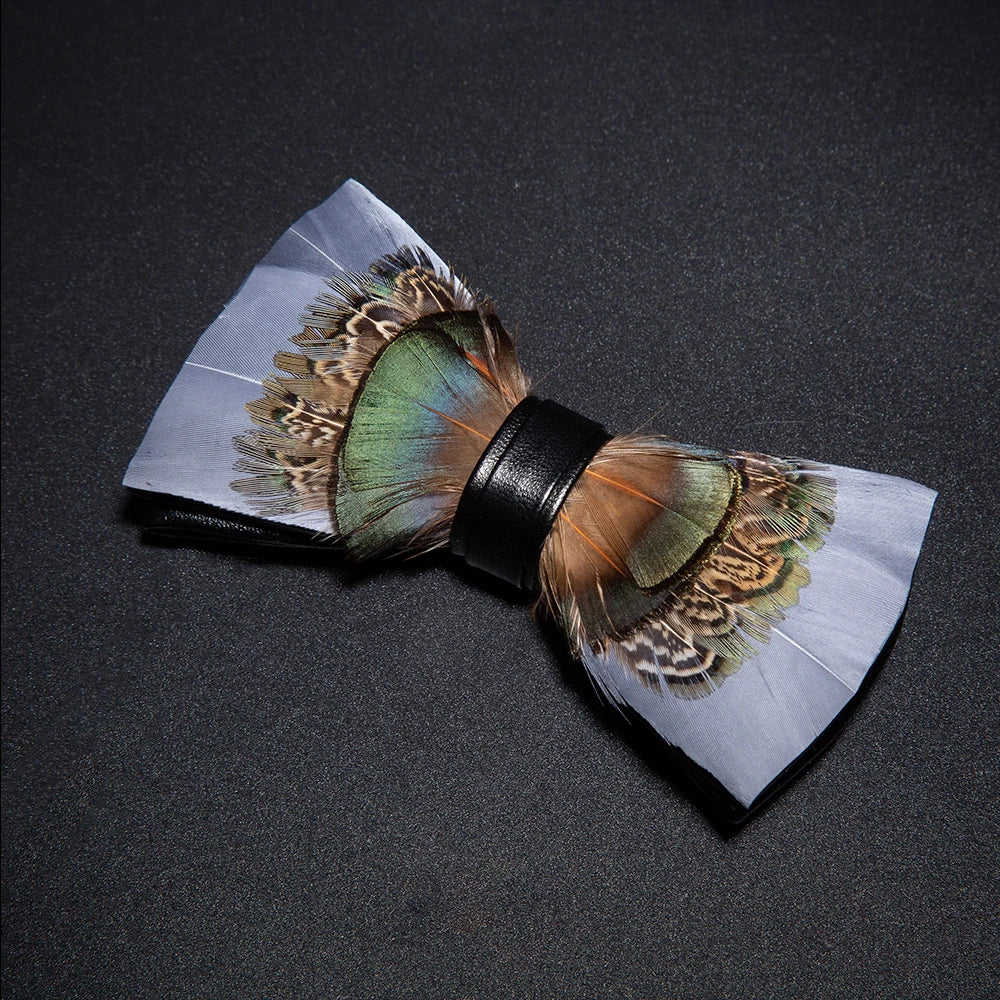 Green Gray Fashion Handmade Feather Bowtie Suit Accessories