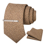 Brown Cashmere Wool 8cm Men Striped Plaid Necktie