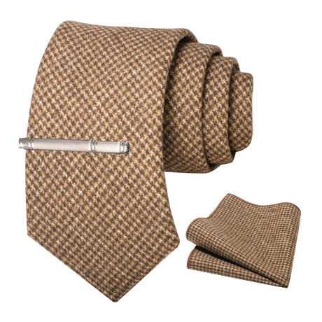 Brown Cashmere Wool 8cm Men Striped Plaid Necktie