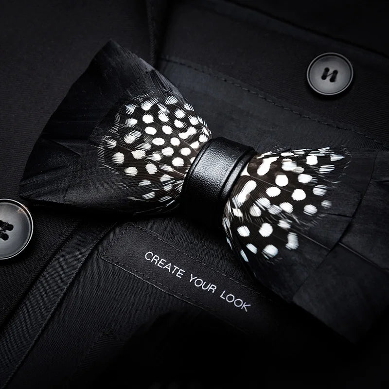 White Black Fashion Handmade Feather Bowtie Suit Accessories