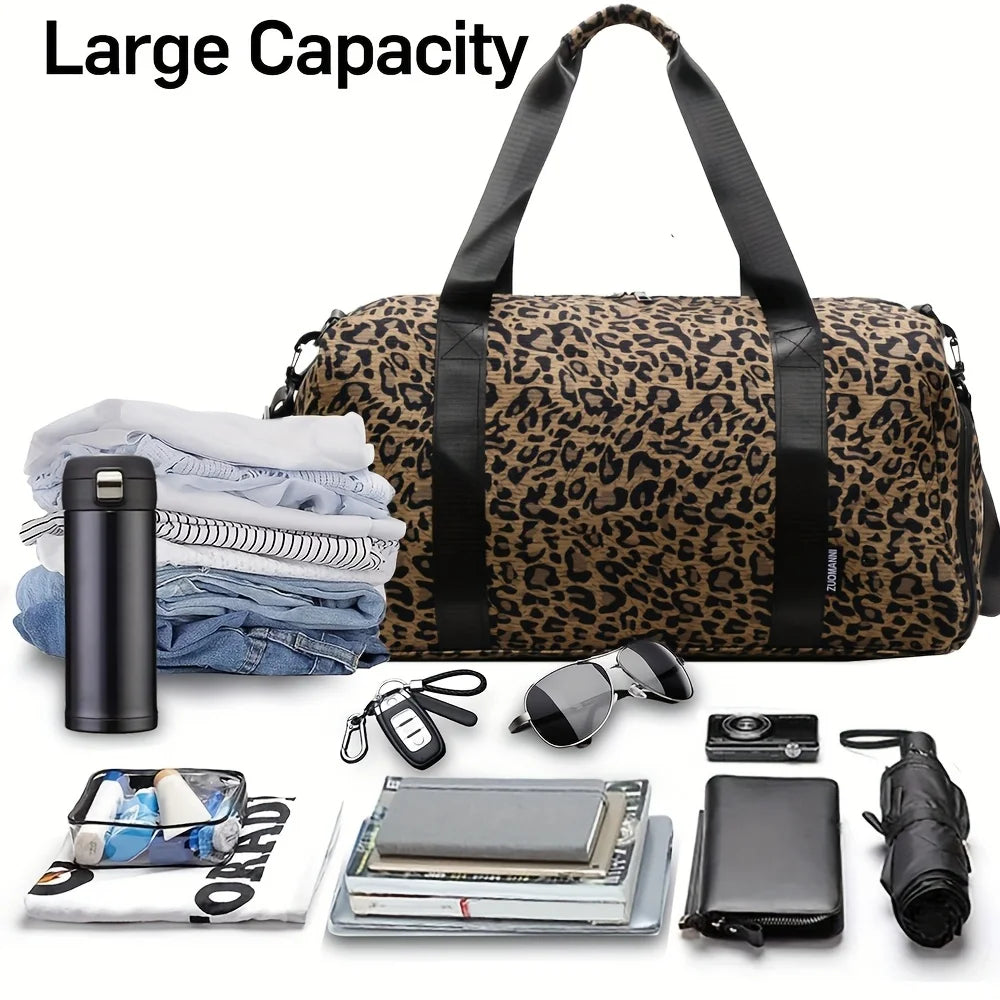 Fashionable Lady's Leopard Print Large Capacity Travel Bag