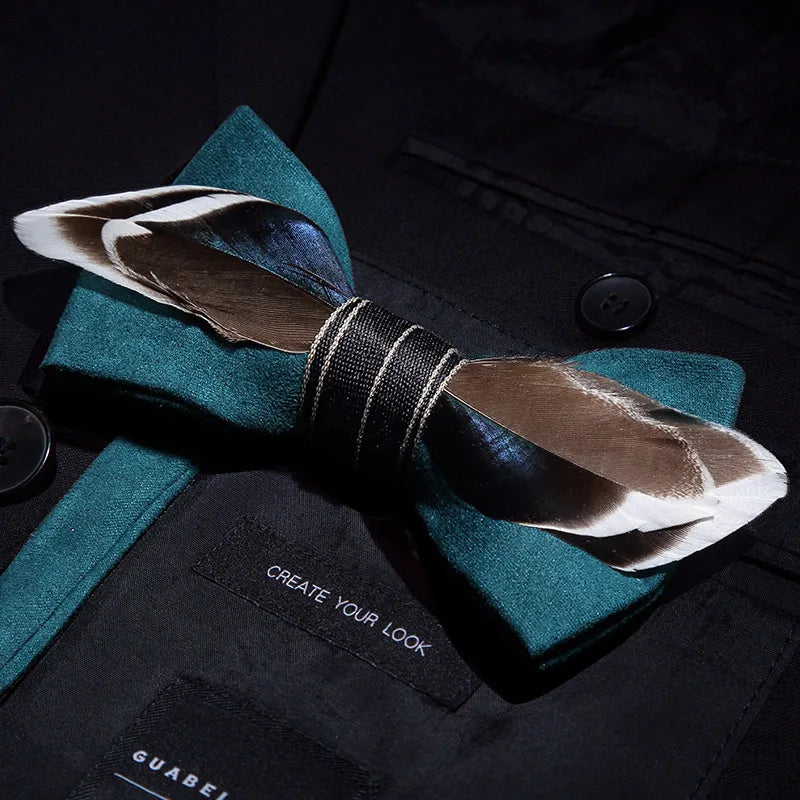 Blue Fashion Handmade Feather Bowtie Suit Accessories