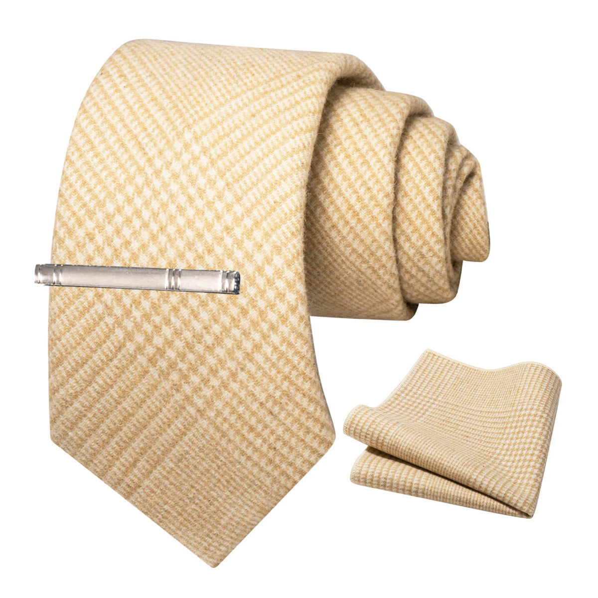 Gold Cashmere Wool 8cm Men Striped Plaid Necktie