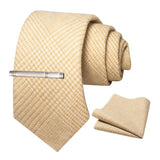 Gold Cashmere Wool 8cm Men Striped Plaid Necktie