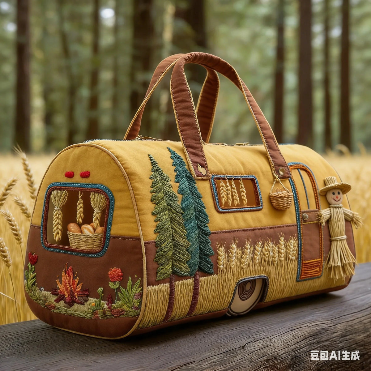 Brown 3D Printed Quilted Hiking Camping Travel Bags