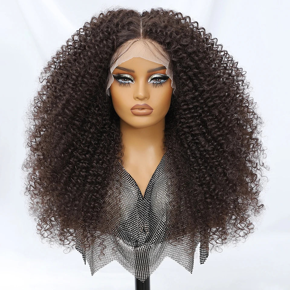Light Brown 24 Inch Jerry Curl Synthetic Lace Kinky Curly Wigs