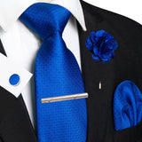 Blue 8cm Silk Tie Pin Pocket Square Cufflinks Tie
