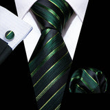 Solid Paisley Green Teal Blue Striped Silk Men Tie