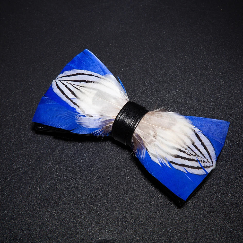 White Blue Fashion Handmade Feather Bowtie Suit Accessories