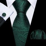 Solid Paisley Green Teal Blue Striped Silk Men Tie