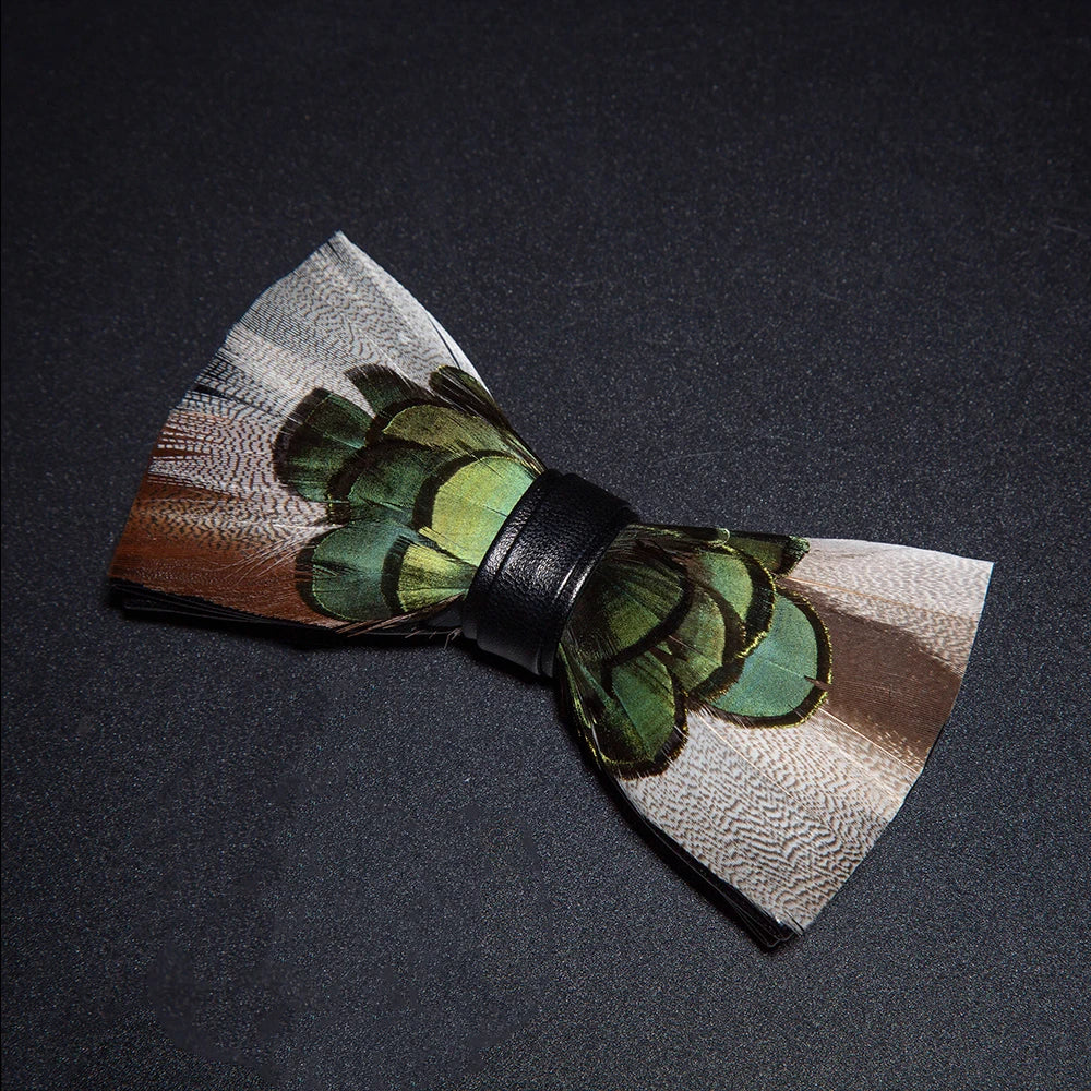 Brown Green Fashion Handmade Feather Bowtie Suit Accessories