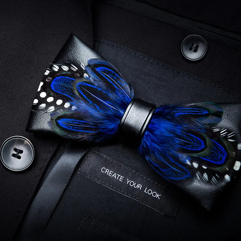 Blue Fashion Handmade Feather Bowtie Suit Accessories