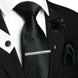 Black 8cm Silk Tie Pin Pocket Square Cufflinks Tie
