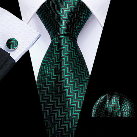 Solid Paisley Green Teal Blue Striped Silk Men Tie