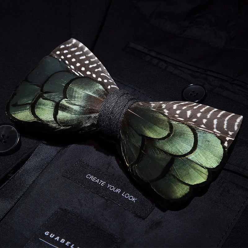 Green Fashion Handmade Feather Bowtie Suit Accessories